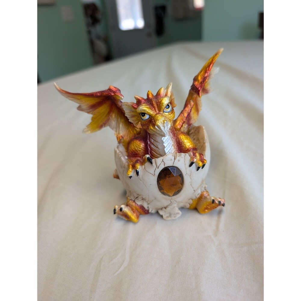 Orange November Gem Birthstone Resting Dragon Hatchling Egg Figurine Sculpture